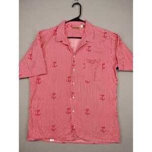 Vintage Ruff Hewn Short Sleeve Shirt Mens Size L Stripe Anchor Print Made in USA